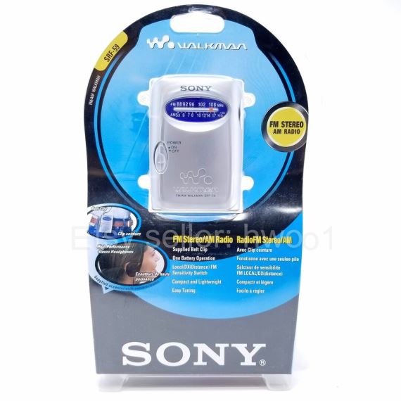 Radio Sony Wlakman SRF-59 AM/FM Con Broche De Cinturon y Auriculares 